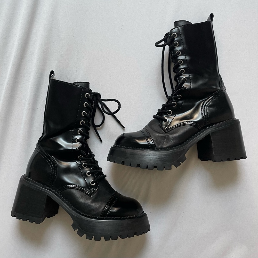 Jeffrey Campbell ‘Locust” Shiny Black Leather Combat Boots